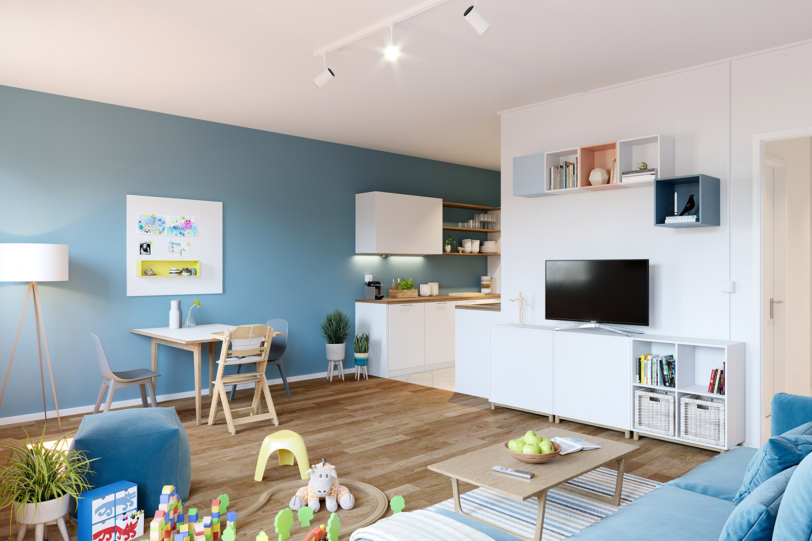 Virtuelles Home Staging einer Wohnung für Familien